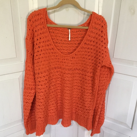 Free People Orange Crochet Knit Sweater - Picture 1 of 16